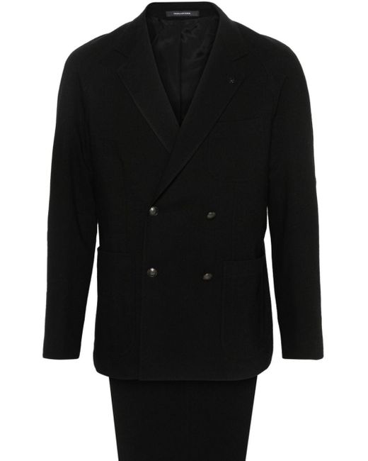 Tagliatore Black Double-Breasted Virgin Wool Suit for men
