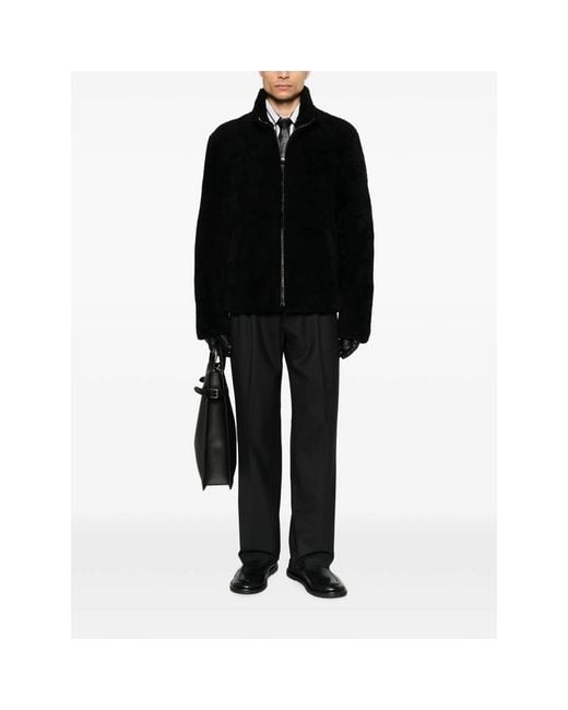 Eraldo Black High-Neck Shearling Jacket for men