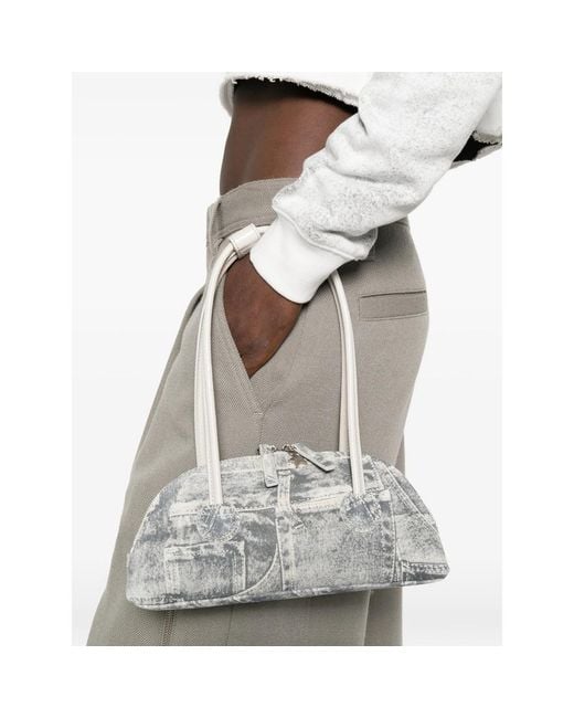MARGE SHERWOOD Gray Printed Suede Shoulder Bag