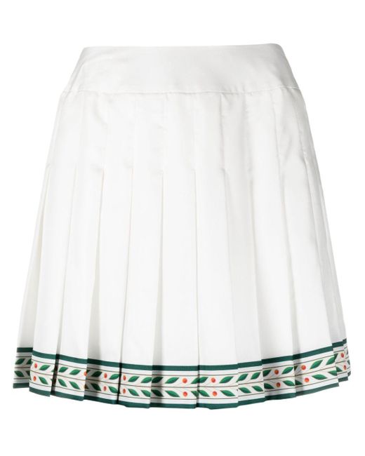 Casablancabrand White Laurel Pleated Silk Miniskirt