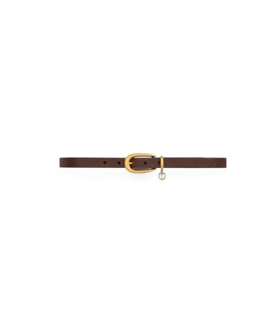 Saint Laurent Brown Cassandre Charm Elongated Buckle Thin Belt
