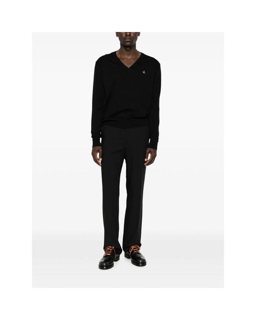 Vivienne Westwood Black Mark Orb-Embroidered V-Neck Sweater for men