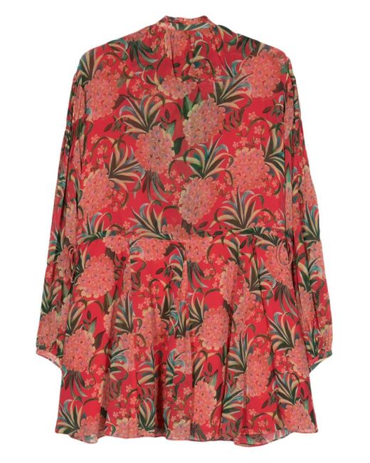 Farm Rio Red Pineapple Bloom Ruffled-Detail Mini Dress