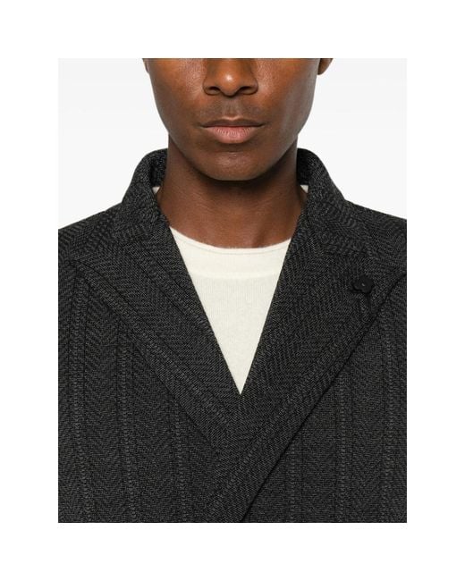 Lardini Black Herringbone Double-Breasted Jacket for men