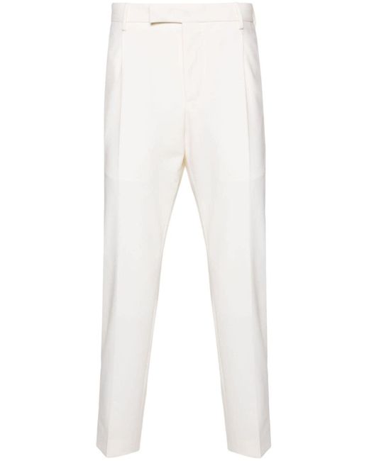 PT Torino White Pleated Slim-Cut Trousers for men