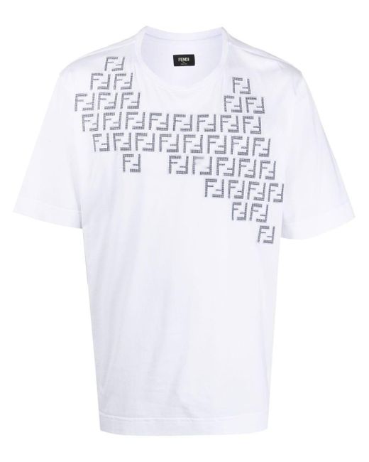 Fendi Cotton Ff Logo Crew-neck T-shirt in White for Men | Lyst
