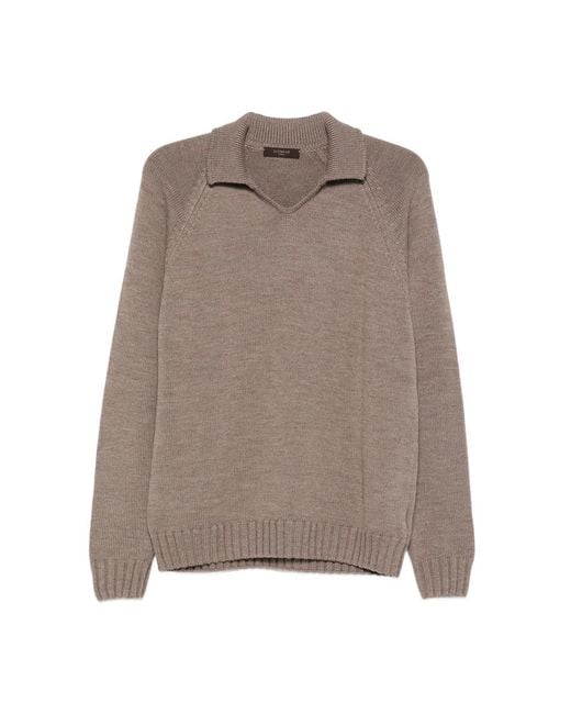Zanone Brown Polo-Neck Wool Sweater for men