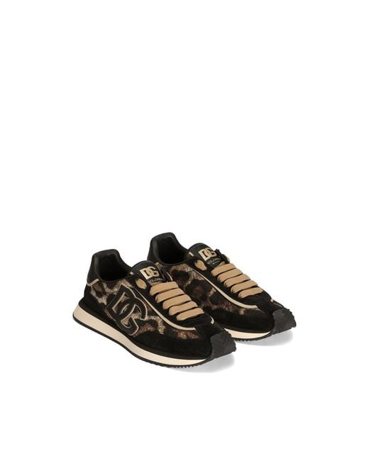 Dolce & Gabbana Black Leo-Print Fabric Dg Cushion Sneakers
