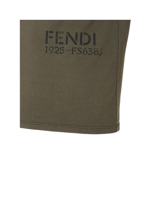 Fendi Green Logo-Print Cotton T-Shirt for men