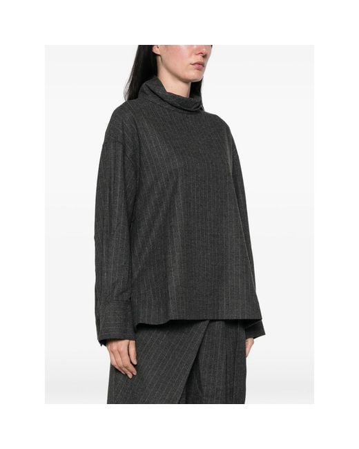 LA PISCINE Gray Pinstripe-Pattern High-Neck Blouse