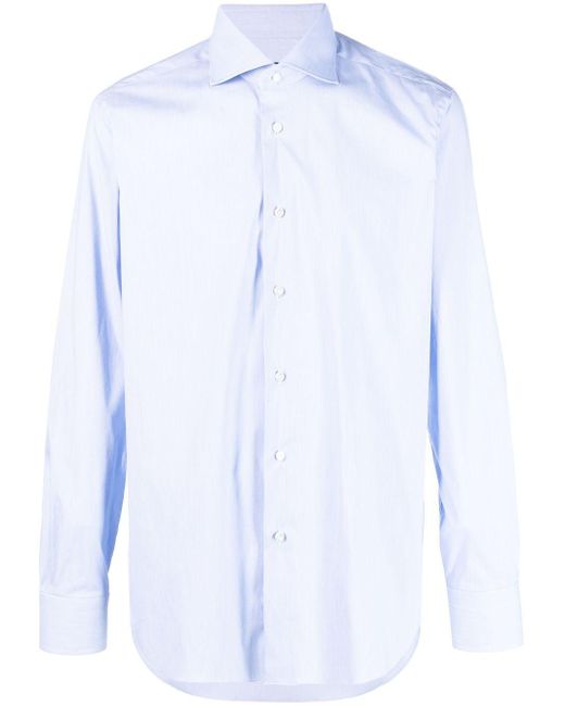 Barba Napoli Blue Button-Up Stretch-Cotton Shirt for men