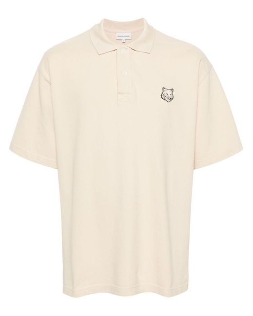 Maison Kitsuné White Fox-Motif Cotton Polo Shirt for men