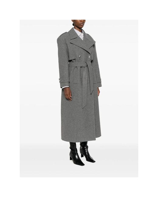 LE SULLY STUDIO Gray Double-Breasted Belted Coat