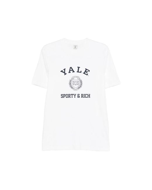 Sporty & Rich White Crew Neck T-Shirt With Printed Design