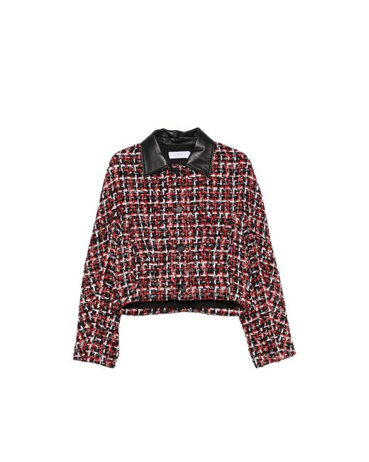 IRO Red Nuffy Tweed Leather-Collar Jacket