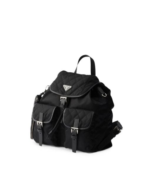 Prada Black Medium Quilted Re-Nylon Backpack With Saffiano Leather Trim