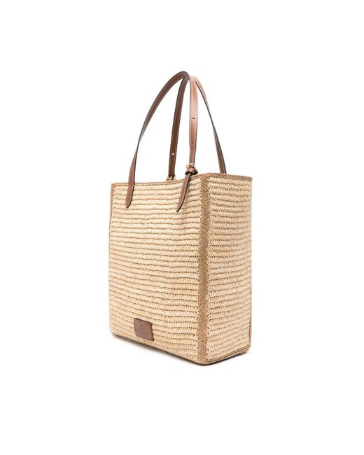 Anya Hindmarch Natural Raffia Leather Tote Bag With Eye Patch Motif