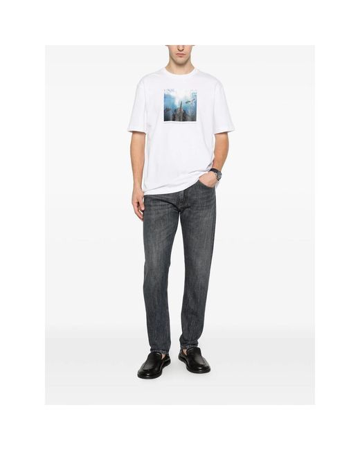 Boss White Cotton-Jersey T-Shirt With Printed Artwork for men