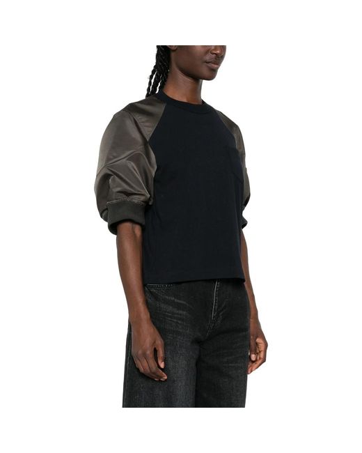Sacai Black Panelled Raglan-Sleeve T-Shirt