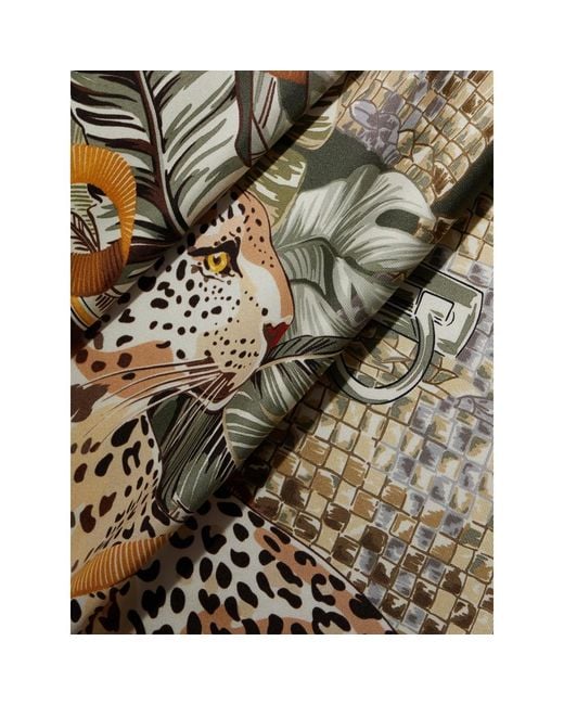 Ferragamo Metallic Feline-Print Silk Foulard Scarf