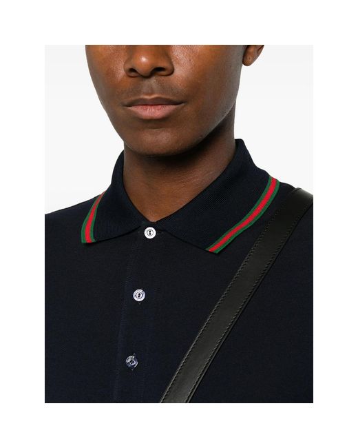 Gucci Black Web-Stripe Piqué Polo Shirt for men
