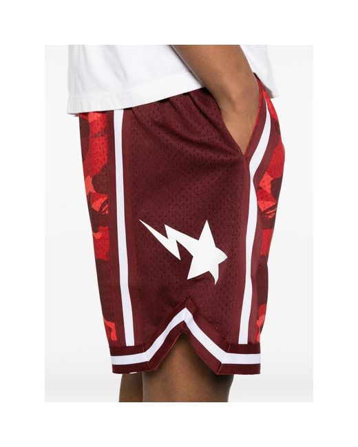 A Bathing Ape Red Abc Camo Sta Shorts for men