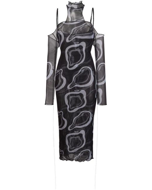 Julfer Black Janet Semi-Sheer Layered Midi Dress