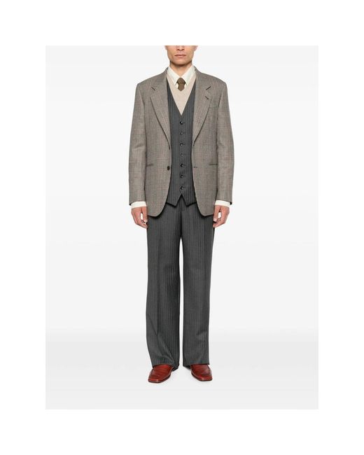 Reveres 1949 Brown Prince Of Wales Check Single-Breasted Blazer for men