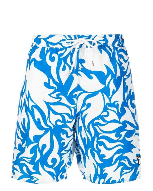 YES I AM Blue Graphic-Print Drawstring Swim Shorts for men