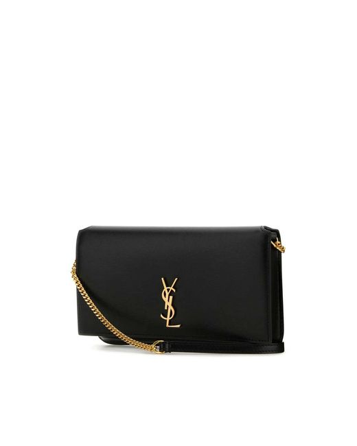 Saint Laurent Black Leather Cassandre Phone Case