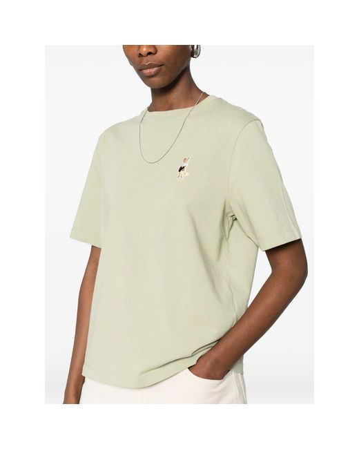 Maison Kitsuné Natural T-Shirt With Embroidered Detail