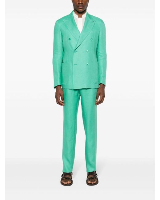 Tagliatore Green Double-Breasted Linen Suit for men
