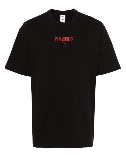 PUMA Black X Pleasures Embroidered-Logo T-Shirt for men