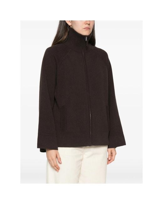 Allude Black Zip-Up Funnel-Neck Cardigan