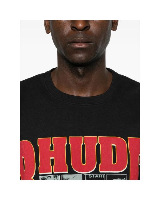 Rhude Black Graphic-Print T-Shirt for men
