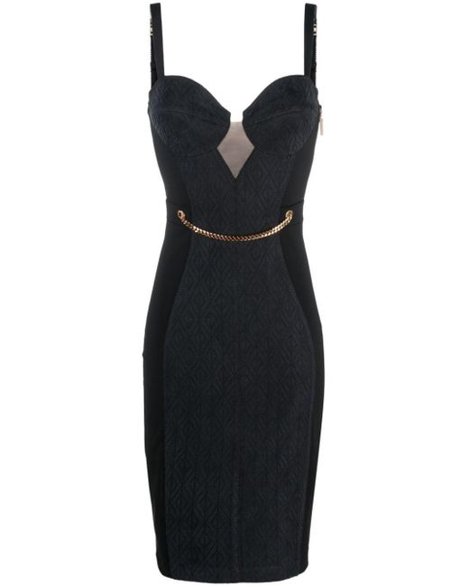 Elisabetta Franchi Black Chain Link-Detail Sleeveless Midi Dress