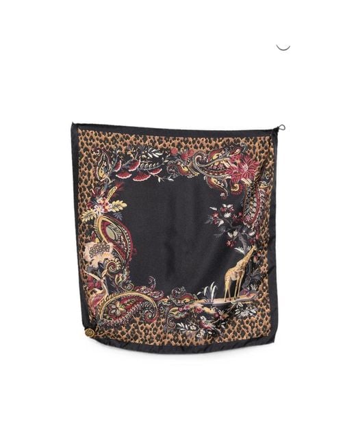 Etro Black Paisley Leopard-Print Scarf