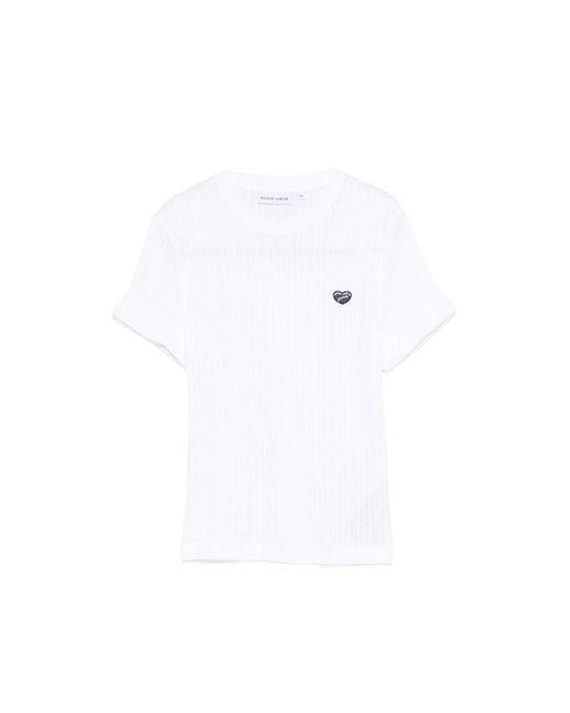 Maison Labiche White Ribbed Heart-Appliqué T-Shirt