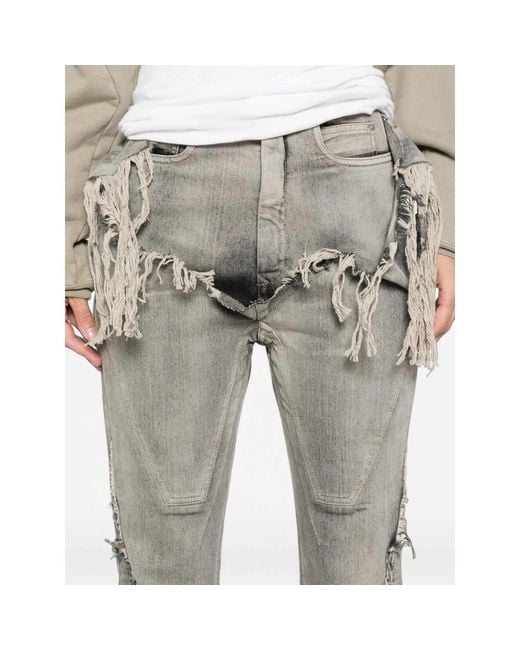 Rick Owens Gray Fringe-Trimmed Bootcut Jeans