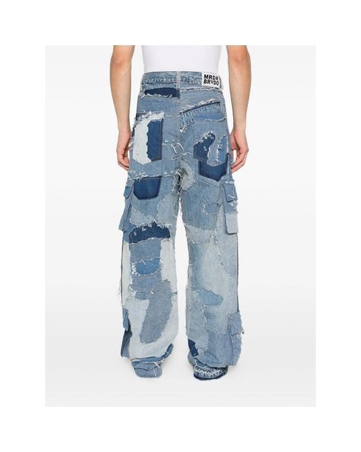 Who Decides War Blue Ripped Patchwork Cargo Jeans for men