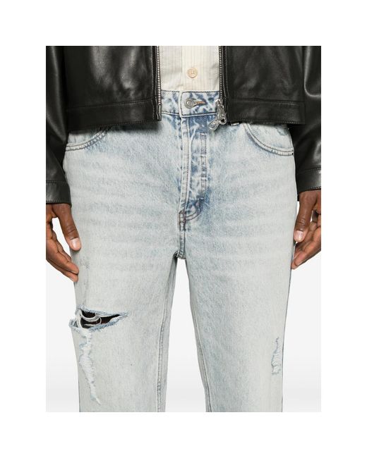 Cole Buxton Blue Distressed Acid-Wash Jeans for men