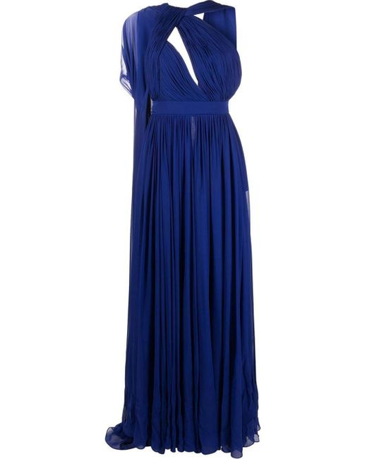 Elie Saab Blue Asymmetric Cut-out Silk Gown