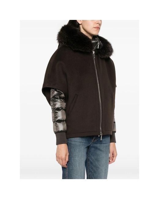 Moorer Black Pegaso Fur-Trim Jacket