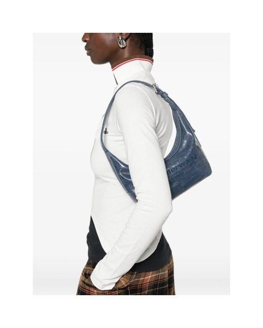 Alexander Wang Blue Crinkled-Effect Logo-Debossed Shoulder Bag