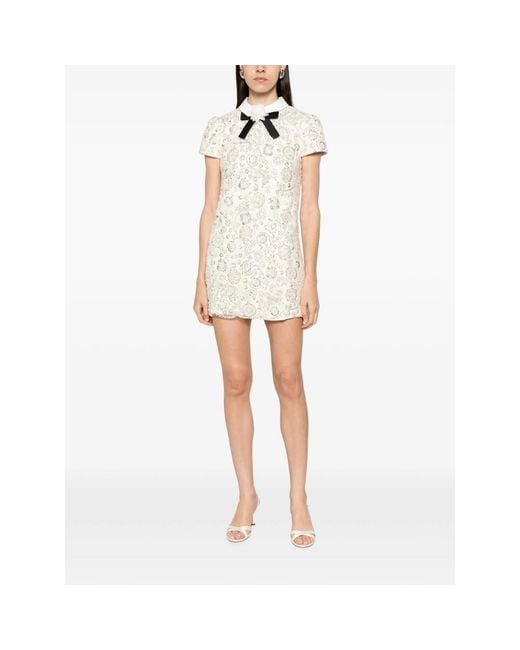 Self-Portrait White Sequin-Embellished Bow-Detail Mini Dress