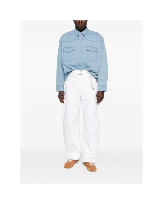 Lemaire White Bleached Denim Belt Trousers for men