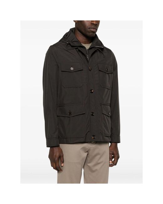 Moorer Black Button Hooded Jacket for men