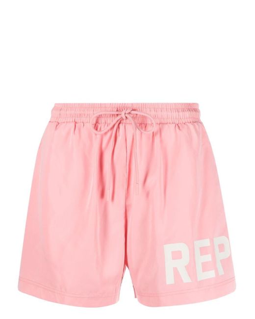 Represent Pink Logo-Print Drawstring-Waist Swim Shorts for men
