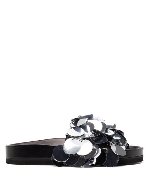 Rabanne Black Sparkle Disc-Detailing Sandals