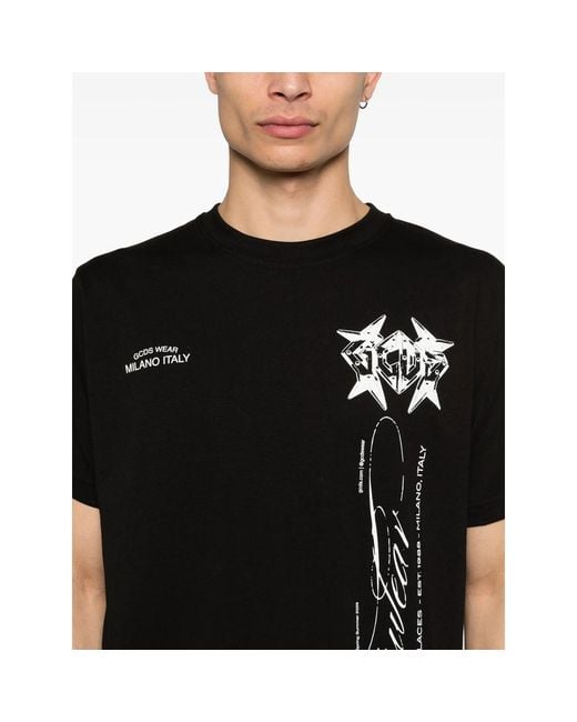 Gcds Black Graphic-Print T-Shirt for men
